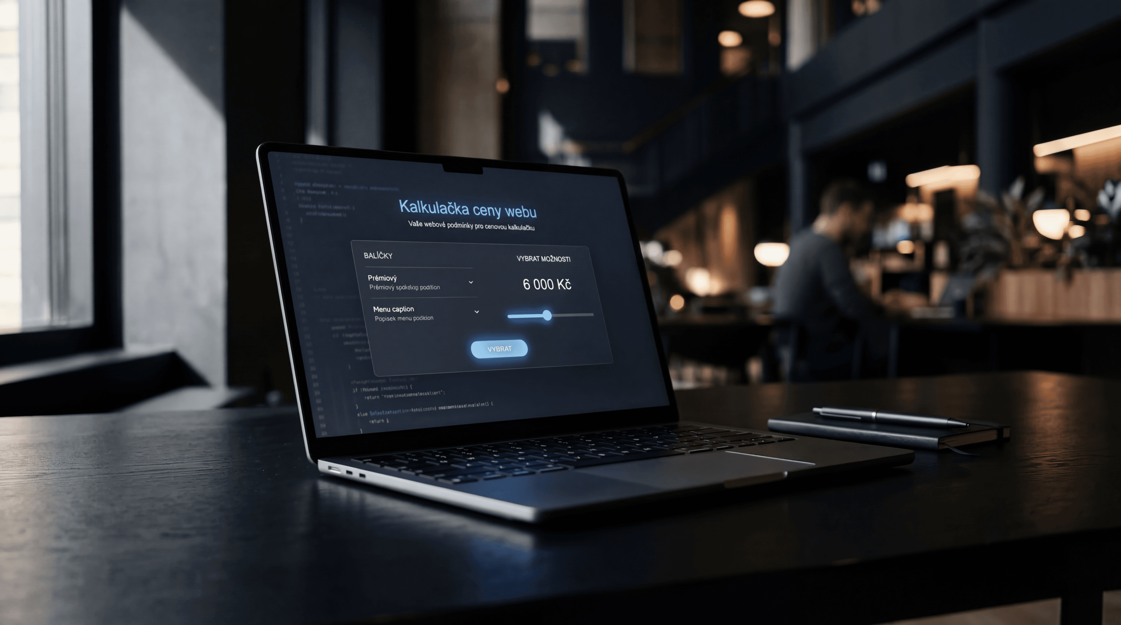 Kalkulačka s cenou webu na monitoru — kolik stojí web v roce 2026