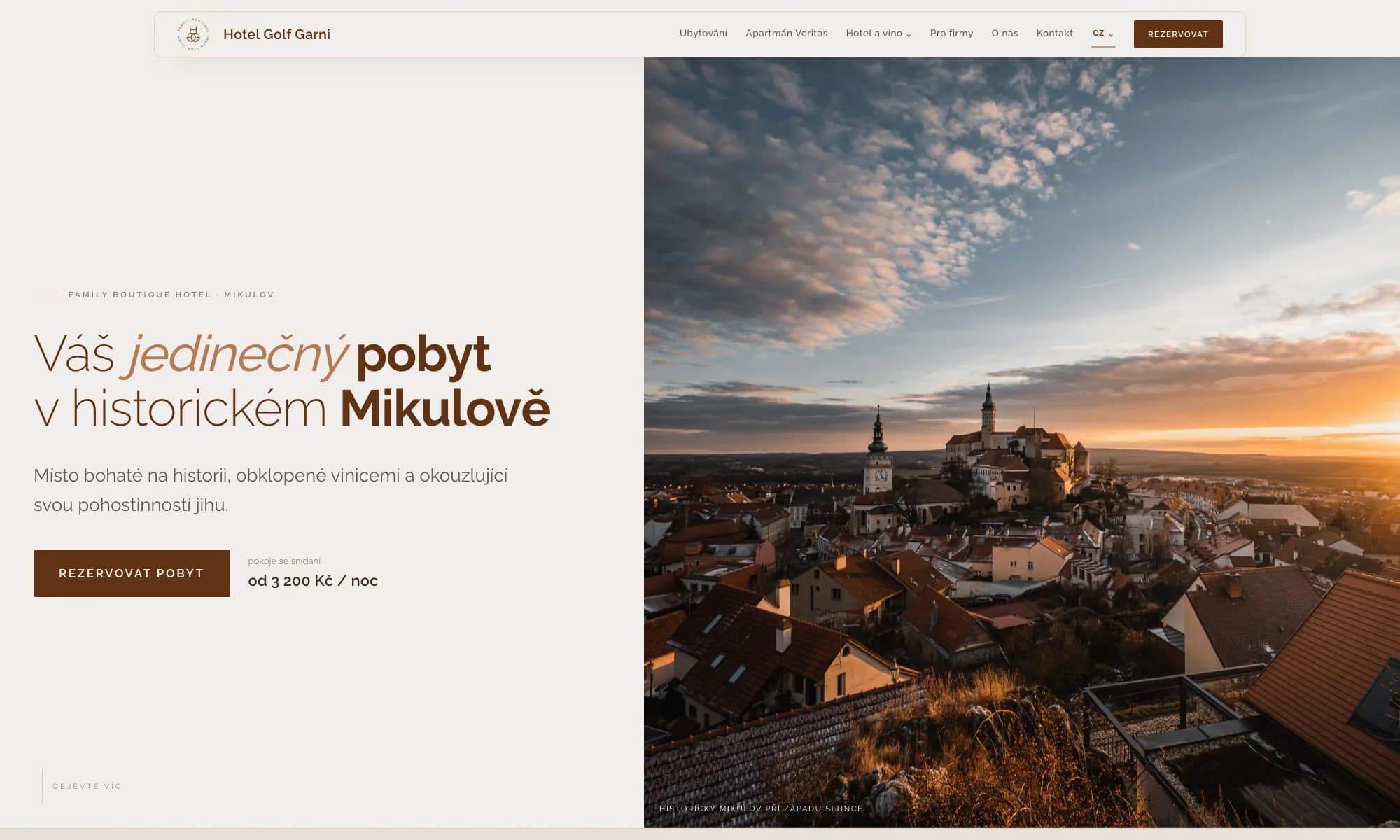 Úvodní stránka webu Hotel Golf Garni